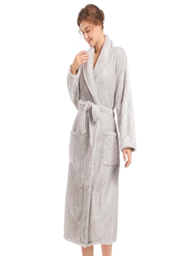 Inner Wish Womens Plush Fleece Robe, Cozy Warm Bathrobe Fuzzy Female Spa Robe With Pockets, LIGHT GREY,L/XL - Image 2